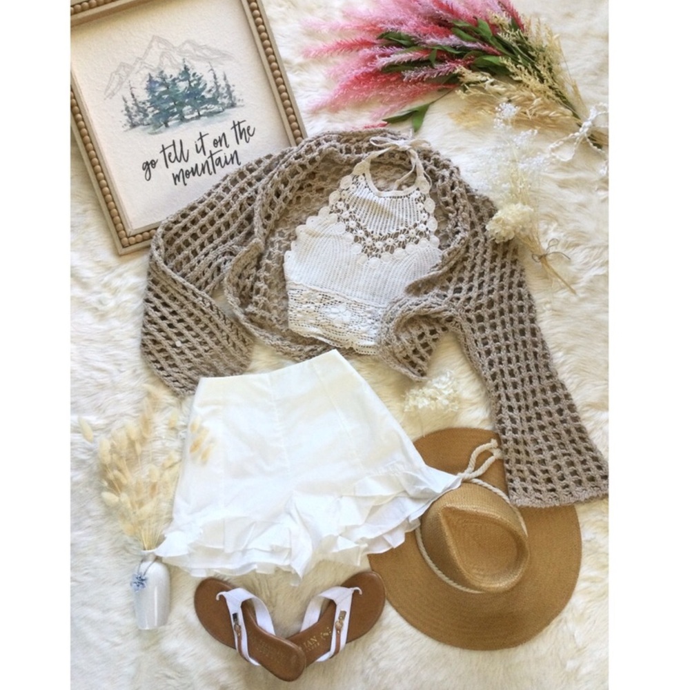 Farrow High Waisted Ruffle Hem Shorts White Cottagecore Western Sz S